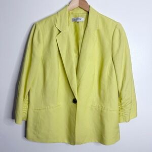 NWOT Kasper Women's Linen Blend Blazer In Green‎ Rushed Sleeves Size 16W